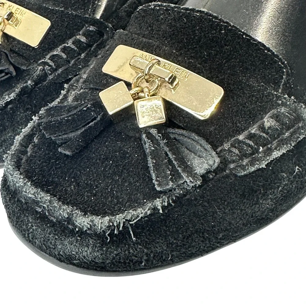 Anne Klein iflex Black Suede Moccasin Loafer Akoates Tassel Flat Shoes Size 6.5M